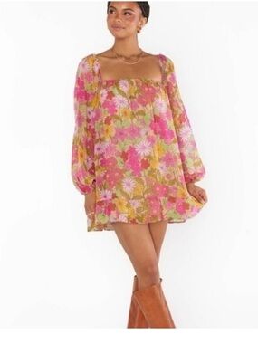 Show Me Your Mumu Briar Dress Womens XL Pink Floral Boho Peasant Long Sleeve